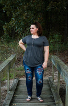DISTRESSED STRETCH PATCH DENIM-Stay Foxy Boutique, Florissant, Missouri