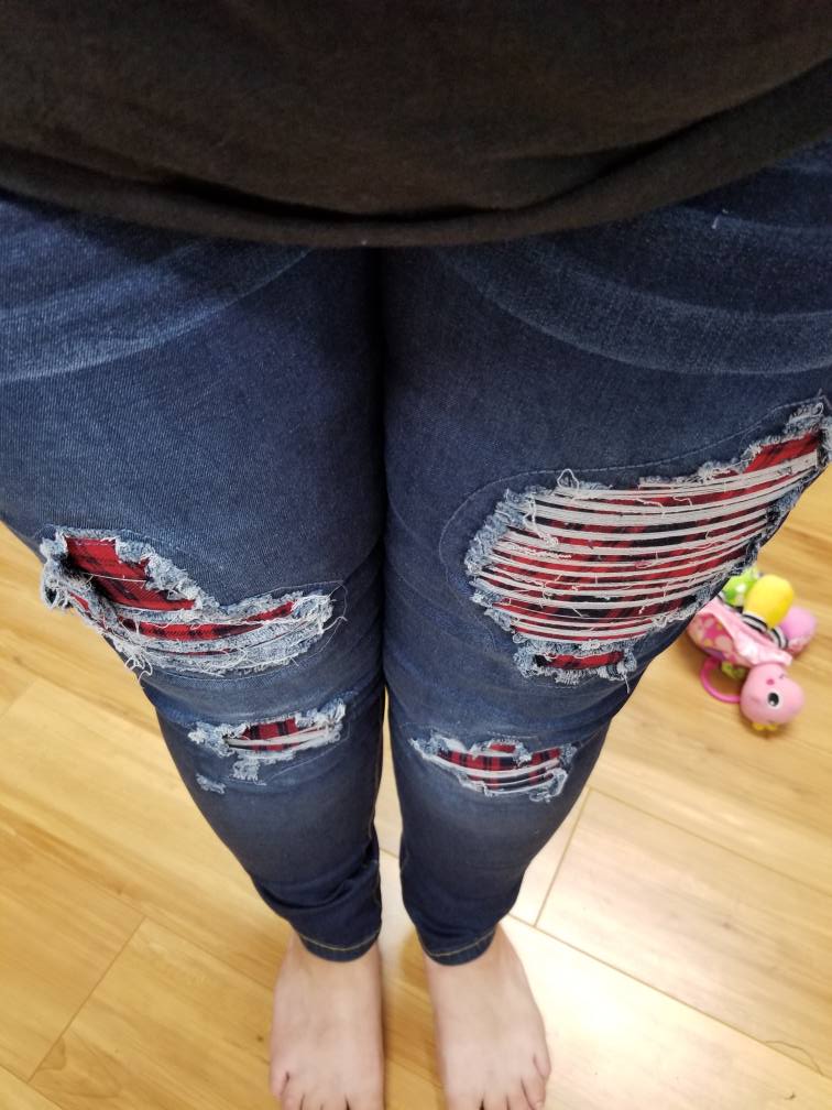 DISTRESSED STRETCH PATCH DENIM-Stay Foxy Boutique, Florissant, Missouri