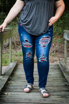 DISTRESSED STRETCH PATCH DENIM-Stay Foxy Boutique, Florissant, Missouri