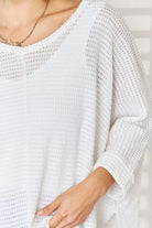 Zenana Full Size Waffle Knit V-Neck Long Sleeve Slit Top-Stay Foxy Boutique, Florissant, Missouri