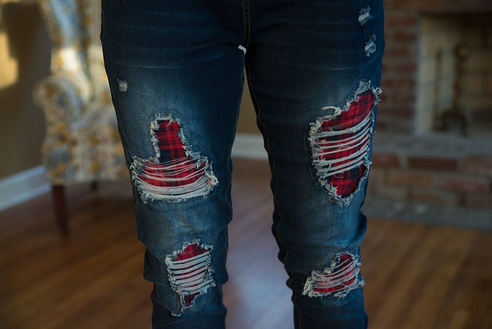 DISTRESSED STRETCH PATCH DENIM-Stay Foxy Boutique, Florissant, Missouri