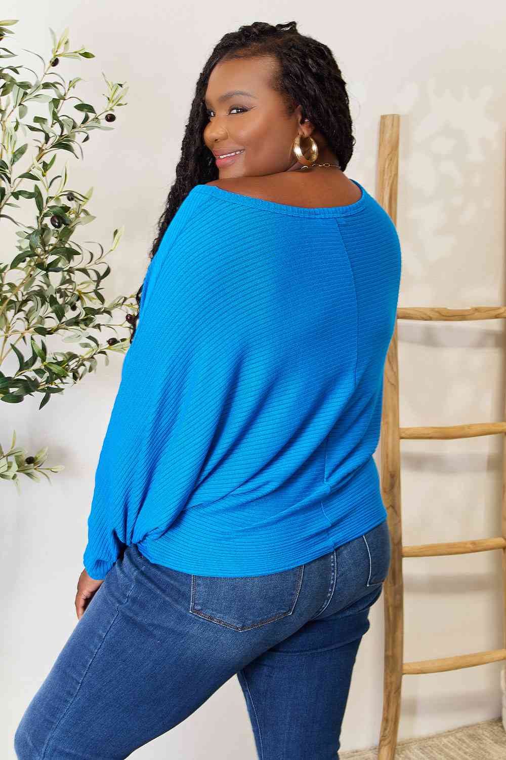 Zenana Full Size Round Neck Batwing Sleeve Blouse-Stay Foxy Boutique, Florissant, Missouri