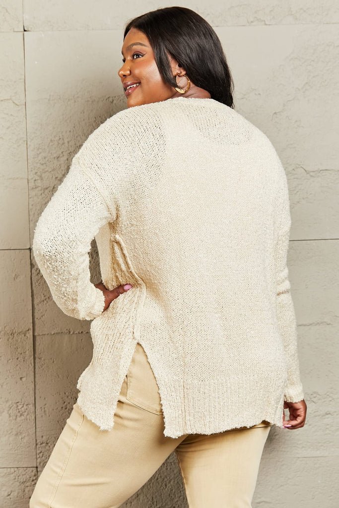 Heimish By The Fire Full Size Draped Detail Knit Sweater-Stay Foxy Boutique, Florissant, Missouri