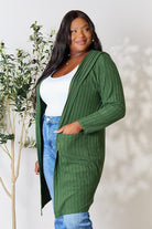 Basic Bae Full Size Hooded Sweater Cardigan-Stay Foxy Boutique, Florissant, Missouri