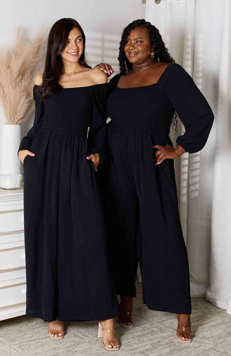 Double Take Square Neck Jumpsuit with Pockets-Stay Foxy Boutique, Florissant, Missouri