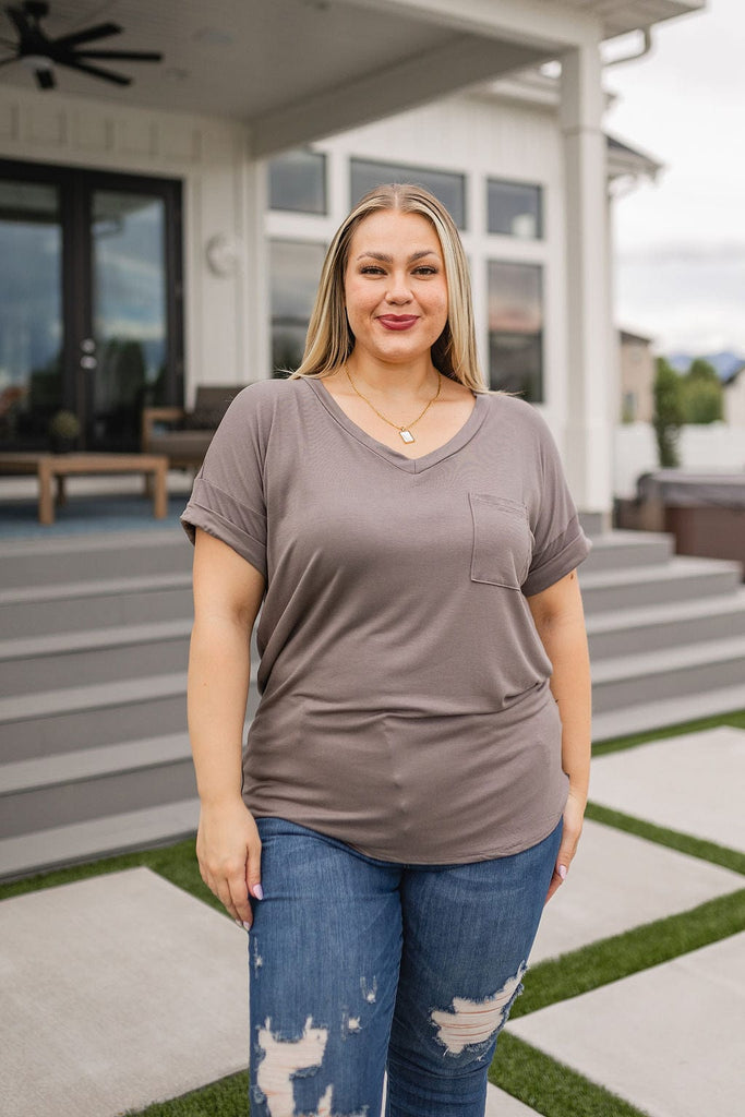 Absolute Favorite V-Neck in Dark Taupe-Womens-Stay Foxy Boutique, Florissant, Missouri