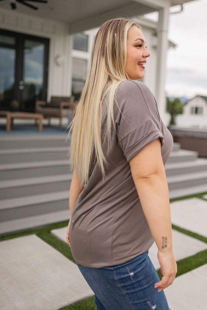 Absolute Favorite V-Neck in Dark Taupe-Womens-Stay Foxy Boutique, Florissant, Missouri