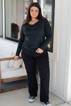 Alpine Raw Edge Long Sleeve Tee in Charcoal-Tops-Stay Foxy Boutique, Florissant, Missouri