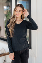 Alpine Raw Edge Long Sleeve Tee in Charcoal-Tops-Stay Foxy Boutique, Florissant, Missouri