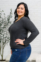 Alpine Raw Edge Long Sleeve Tee in Charcoal-Tops-Stay Foxy Boutique, Florissant, Missouri