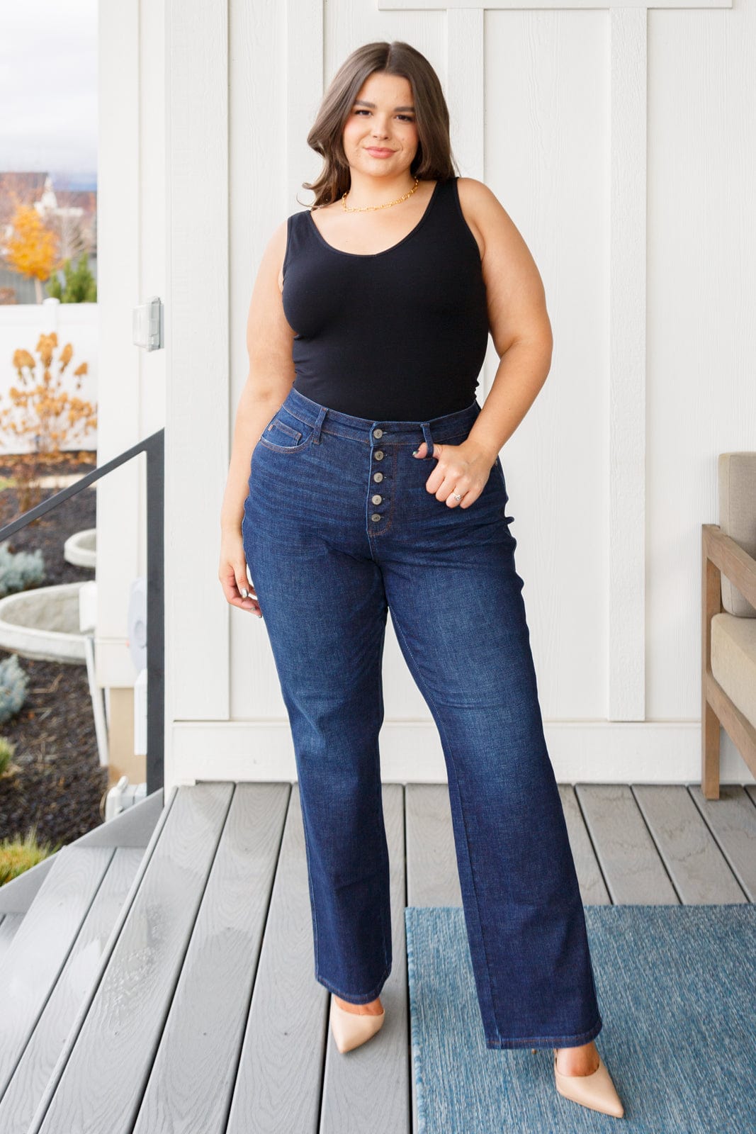 Arlo High Rise Button-Fly Straight Jeans-Womens-Stay Foxy Boutique, Florissant, Missouri