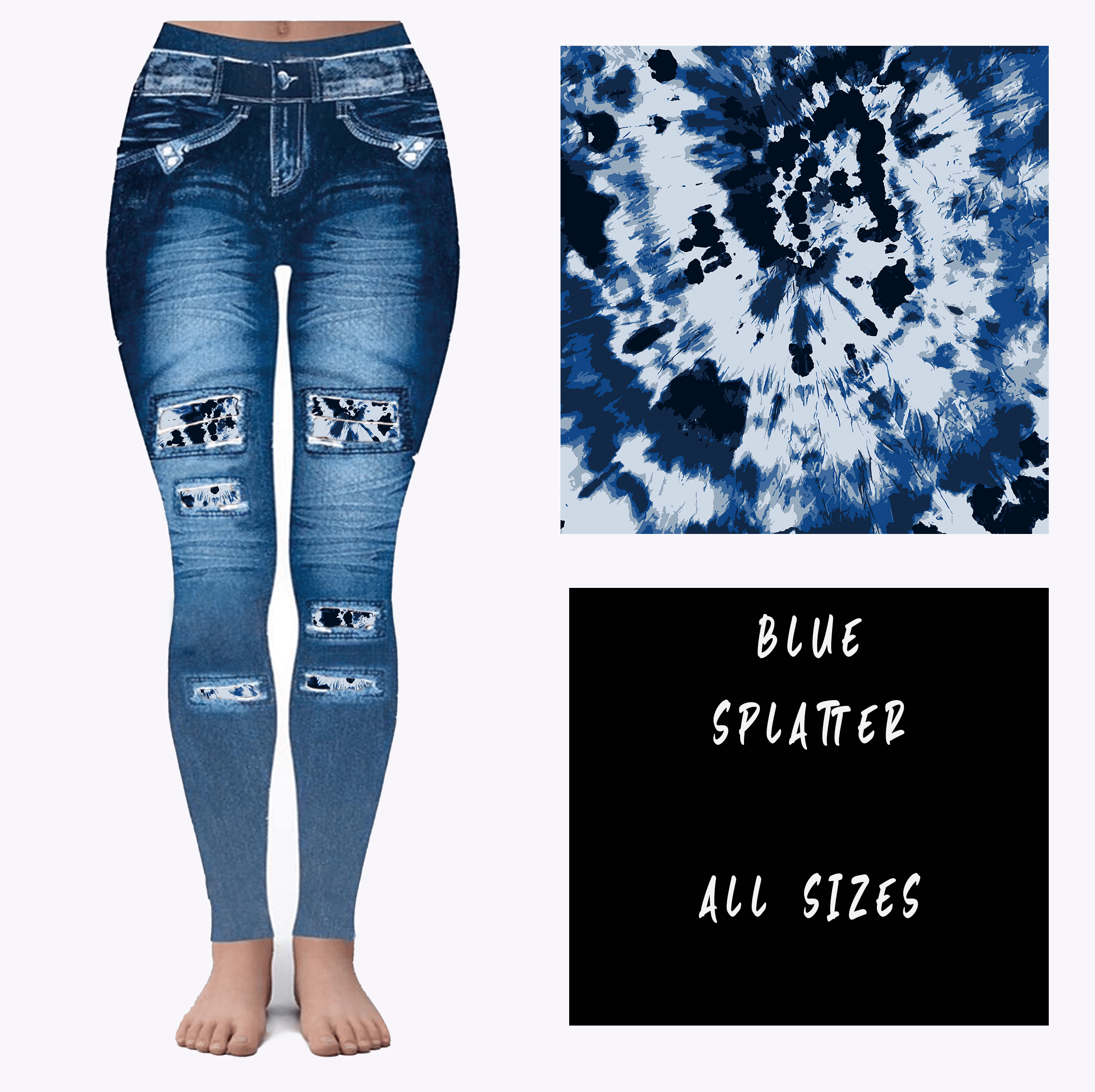 LEGGING JEAN RUN-BLUE SPLATTER (ACTIVE BACK POCKETS)-Stay Foxy Boutique, Florissant, Missouri