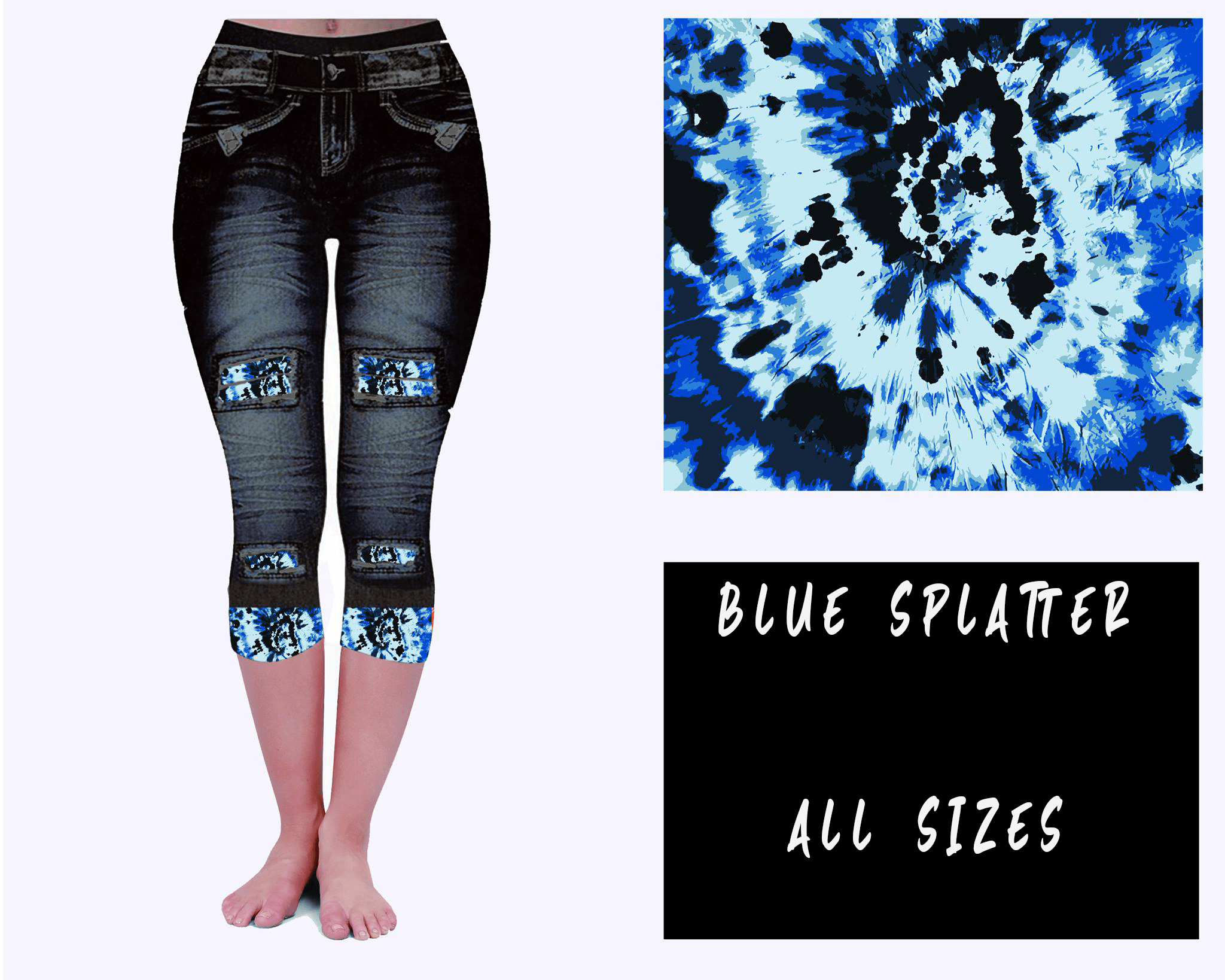 LEGGING JEAN RUN-BLUE SPLATTER (ACTIVE BACK POCKETS)-Stay Foxy Boutique, Florissant, Missouri