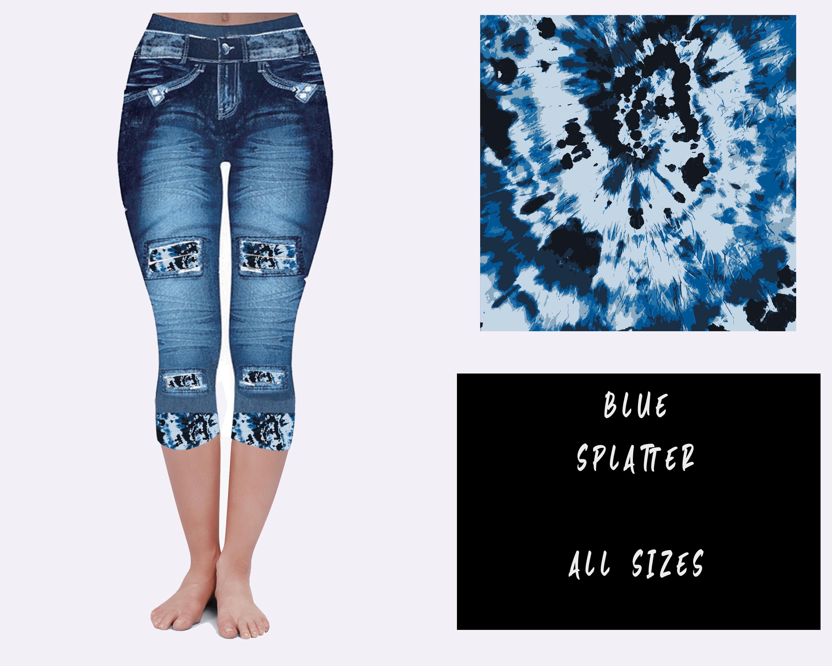 LEGGING JEAN RUN-BLUE SPLATTER (ACTIVE BACK POCKETS)-Stay Foxy Boutique, Florissant, Missouri