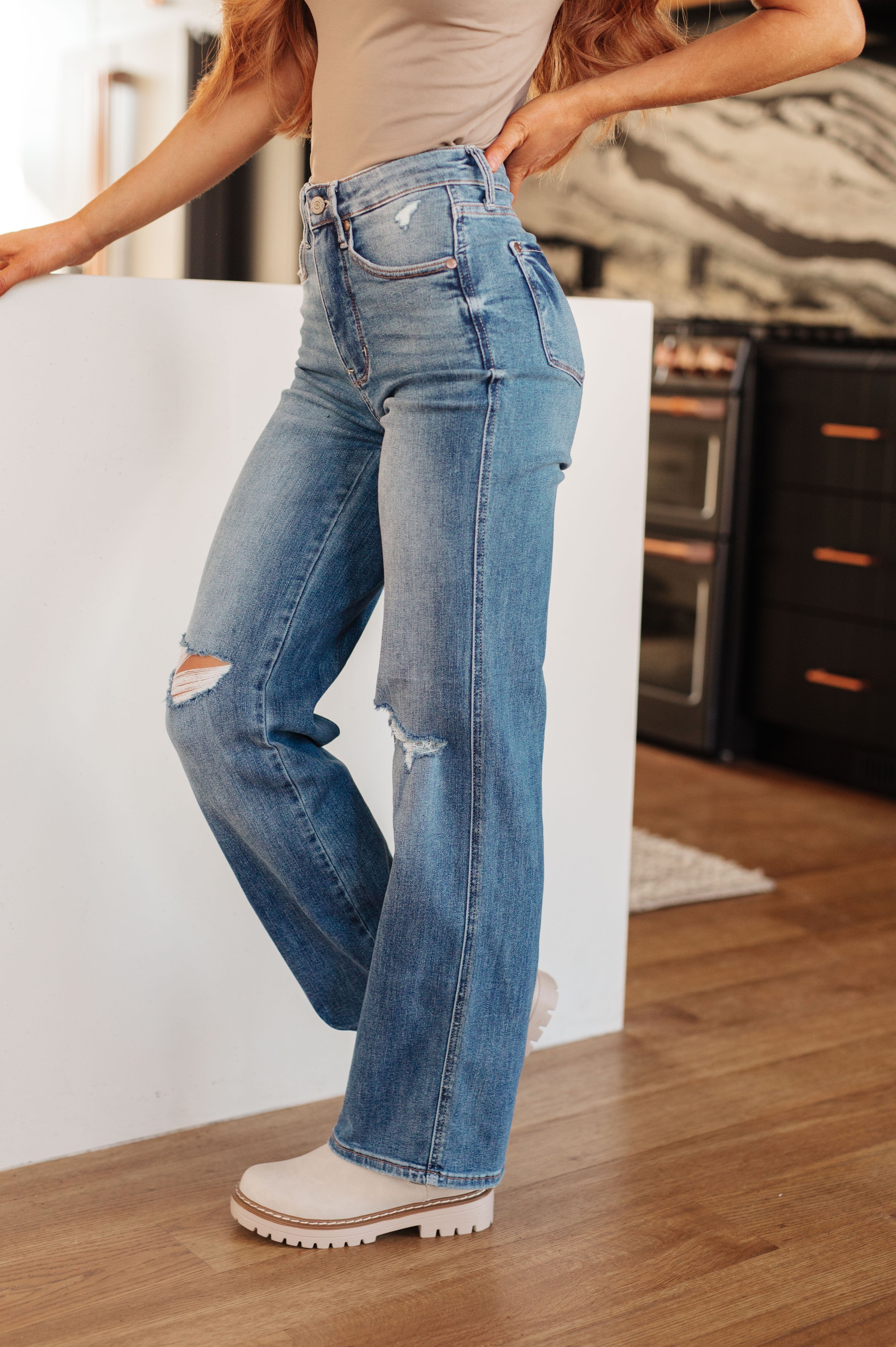 Bree High Rise Control Top Distressed Straight Jeans-Womens-Stay Foxy Boutique, Florissant, Missouri