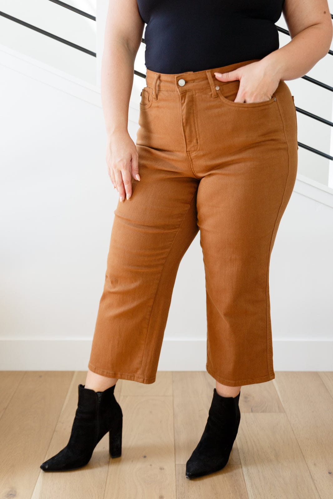 Briar High Rise Control Top Wide Leg Crop Jeans in Camel-Womens-Stay Foxy Boutique, Florissant, Missouri