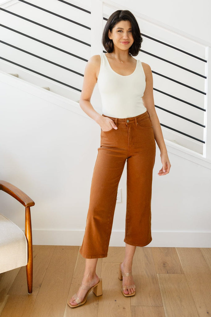 Briar High Rise Control Top Wide Leg Crop Jeans in Camel-Womens-Stay Foxy Boutique, Florissant, Missouri