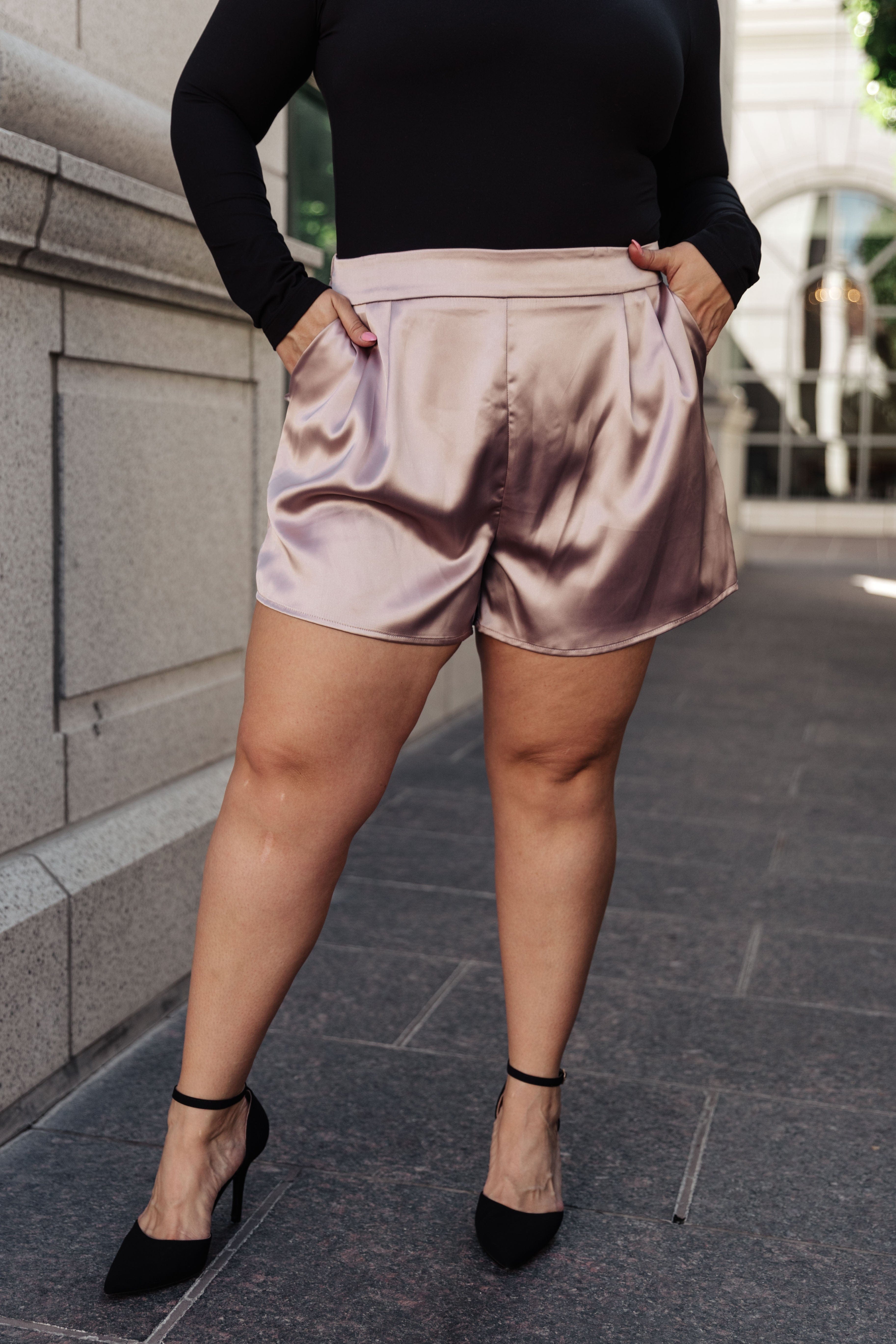 Champagne and Roses Satin Shorts-Womens-Stay Foxy Boutique, Florissant, Missouri