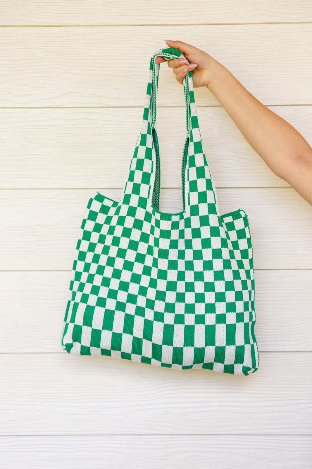 Checkerboard Lazy Wind Big Bag in Green & White-Womens-Stay Foxy Boutique, Florissant, Missouri