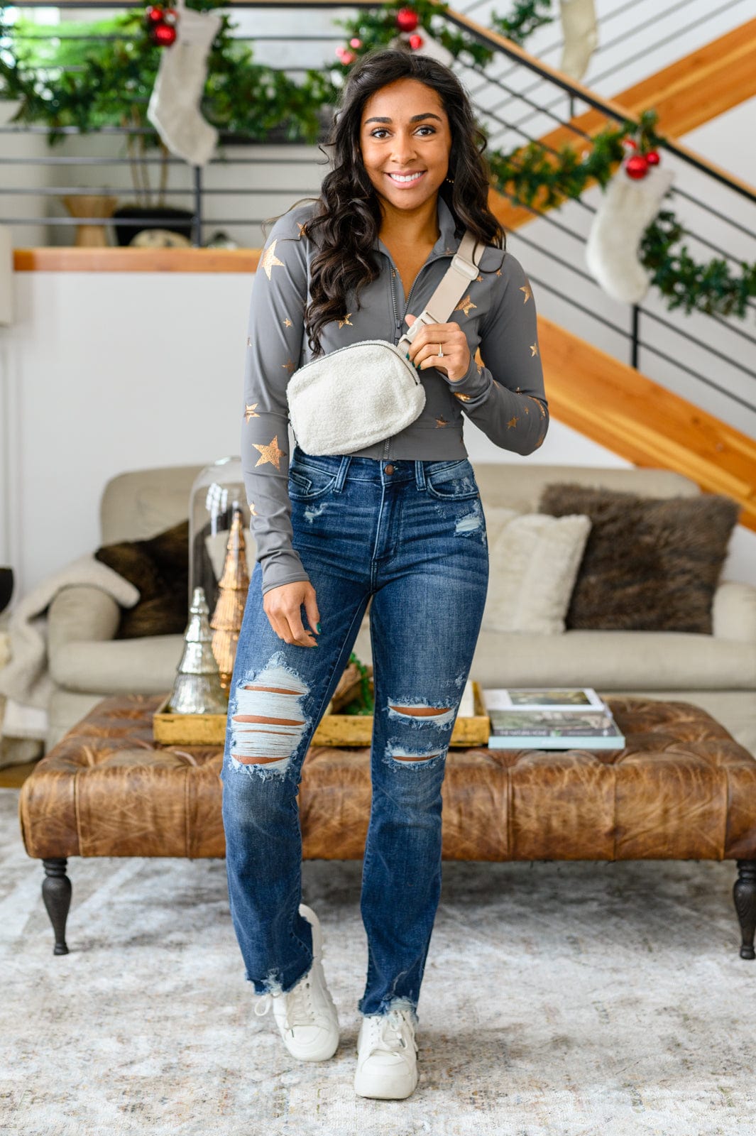 Christine High Contrast Slim Bootcut Destroyed Jeans-Womens-Stay Foxy Boutique, Florissant, Missouri