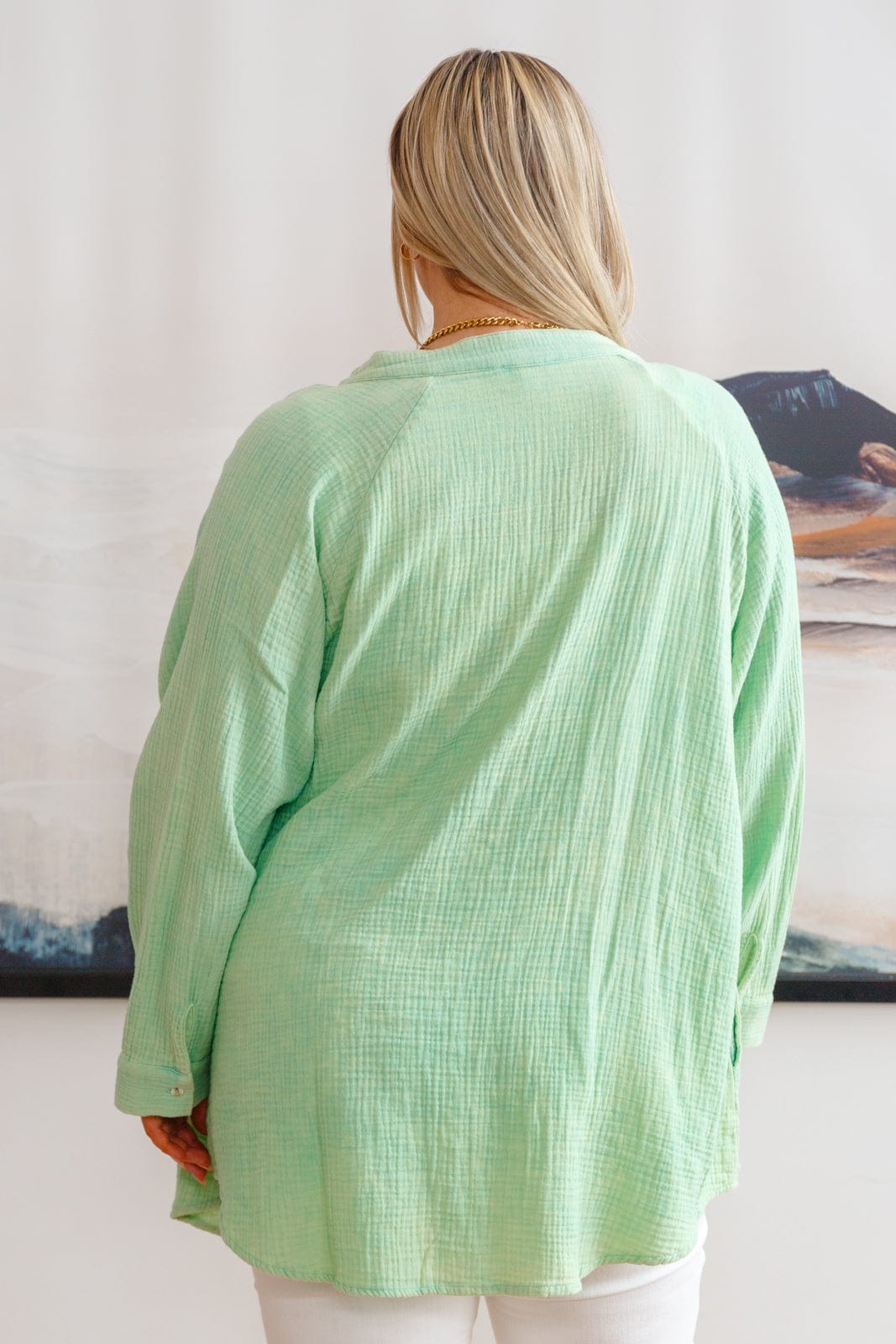 Corey Button Up Top In Vintage Green-Womens-Stay Foxy Boutique, Florissant, Missouri
