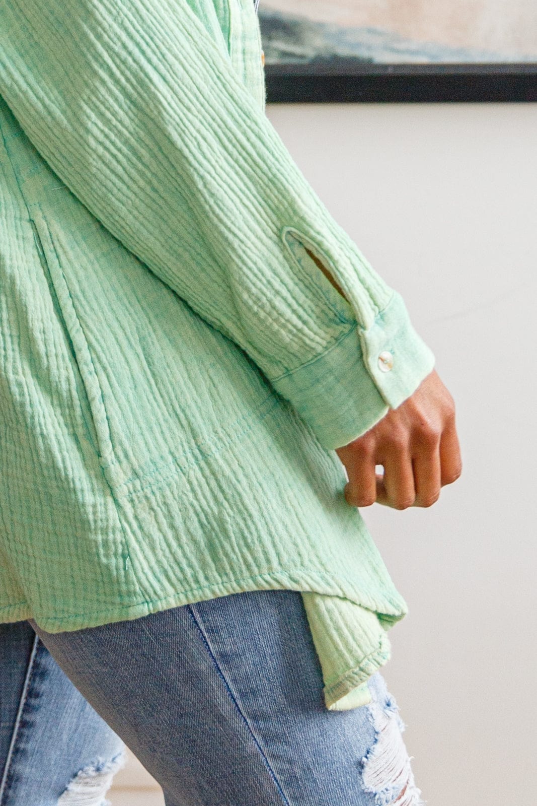 Corey Button Up Top In Vintage Green-Womens-Stay Foxy Boutique, Florissant, Missouri