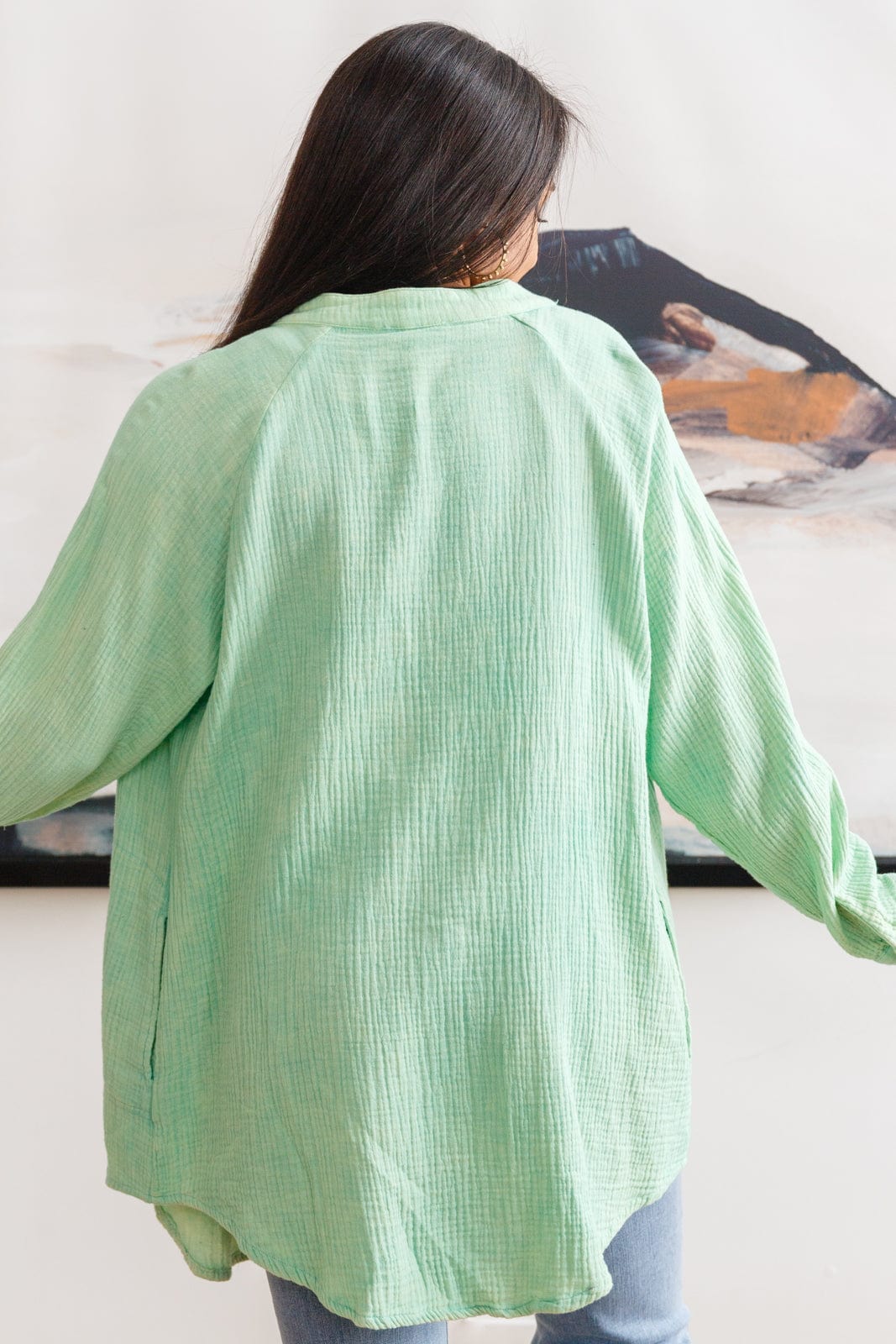 Corey Button Up Top In Vintage Green-Womens-Stay Foxy Boutique, Florissant, Missouri