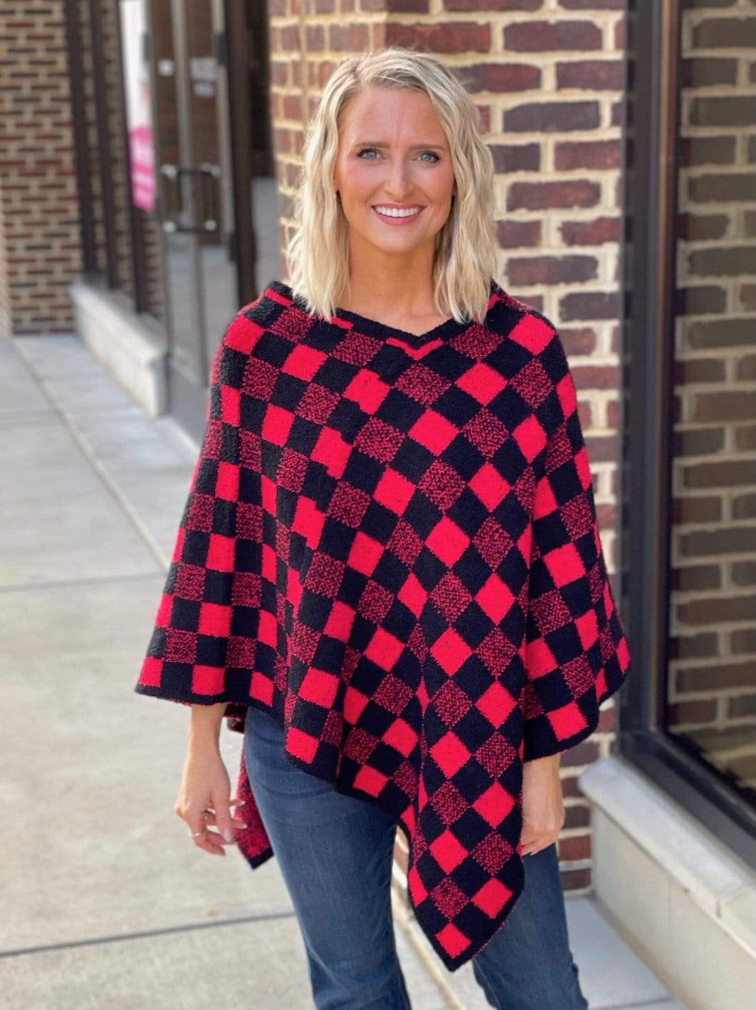 Cozy Plaid Poncho in Red-YFW-Stay Foxy Boutique, Florissant, Missouri