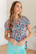 Lizzy Cap Sleeve Top in Navy and Hot Pink Floral-Womens-Stay Foxy Boutique, Florissant, Missouri