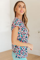 Lizzy Cap Sleeve Top in Navy and Hot Pink Floral-Womens-Stay Foxy Boutique, Florissant, Missouri