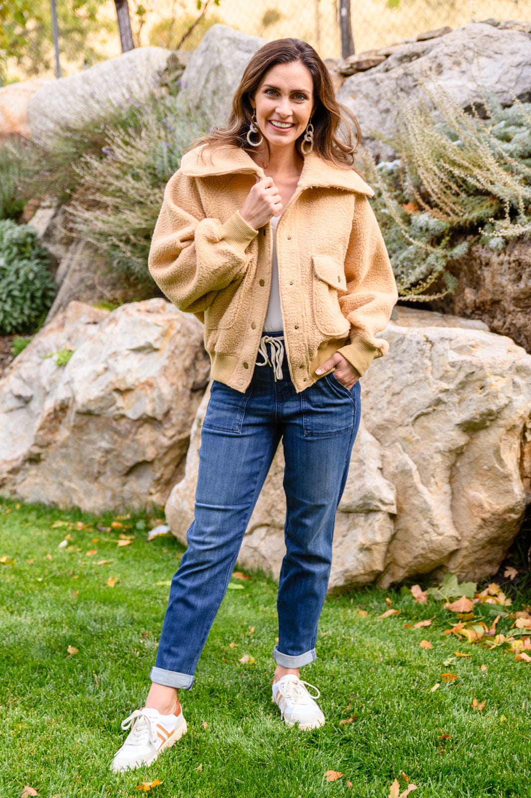 Don't Stress Oversized Collar Sherpa Jacket In Taupe-Womens-Stay Foxy Boutique, Florissant, Missouri