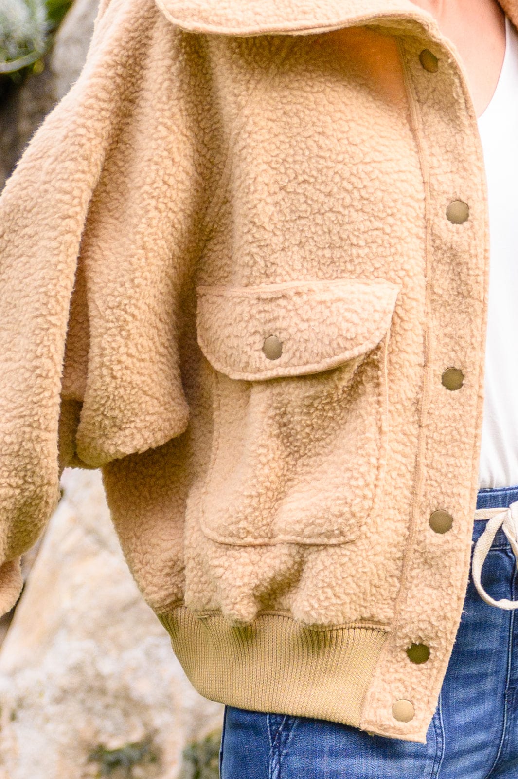 Don't Stress Oversized Collar Sherpa Jacket In Taupe-Womens-Stay Foxy Boutique, Florissant, Missouri