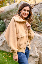 Don't Stress Oversized Collar Sherpa Jacket In Taupe-Womens-Stay Foxy Boutique, Florissant, Missouri
