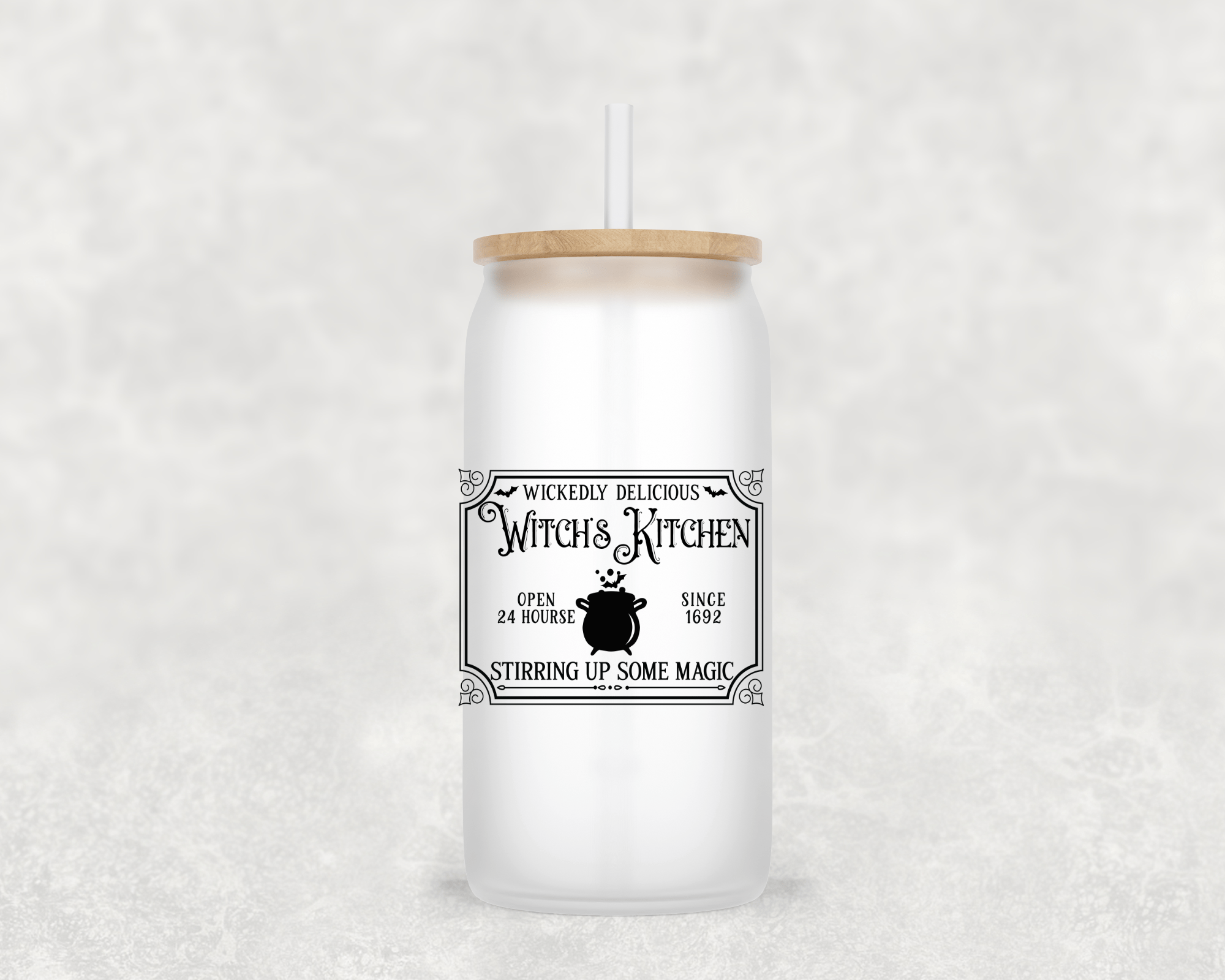 Stirring up Some Magic Glass Cup with clear straw and bamboo lid-Drinkware-Stay Foxy Boutique, Florissant, Missouri