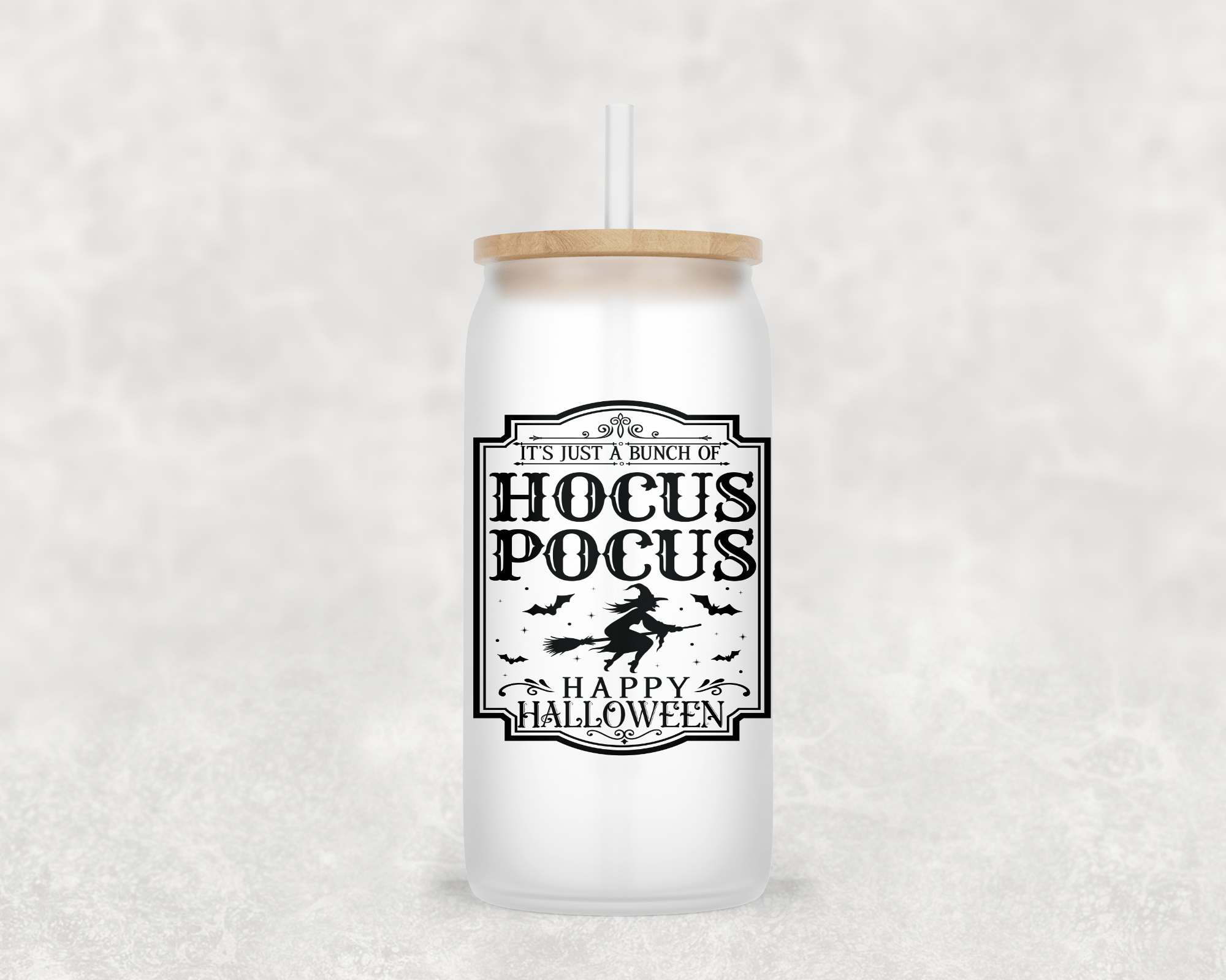 Pocus Glass Cup with clear straw and bamboo lid-Drinkware-Stay Foxy Boutique, Florissant, Missouri