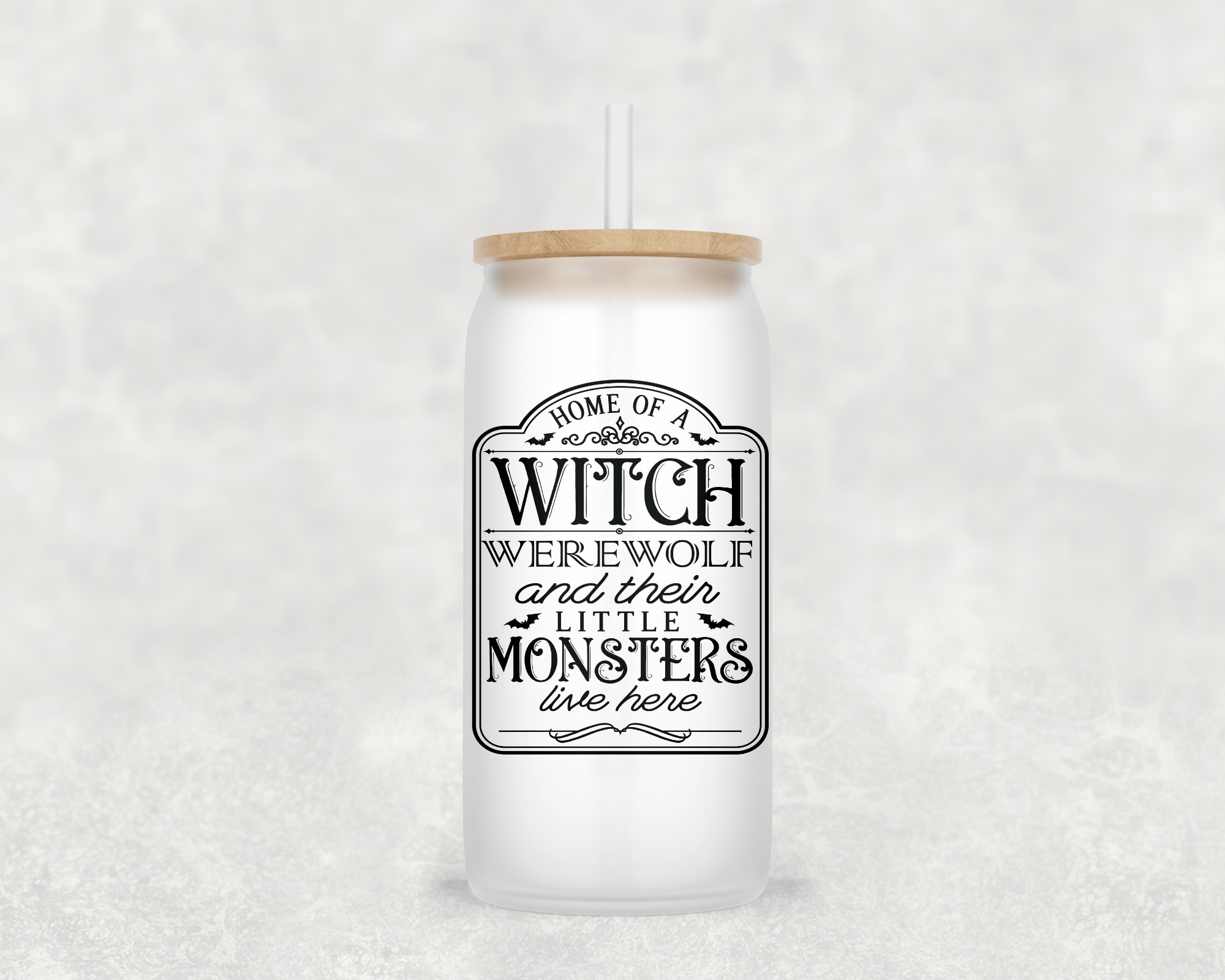 Home Of A Witch Glass Cup with clear straw and bamboo lid-Drinkware-Stay Foxy Boutique, Florissant, Missouri