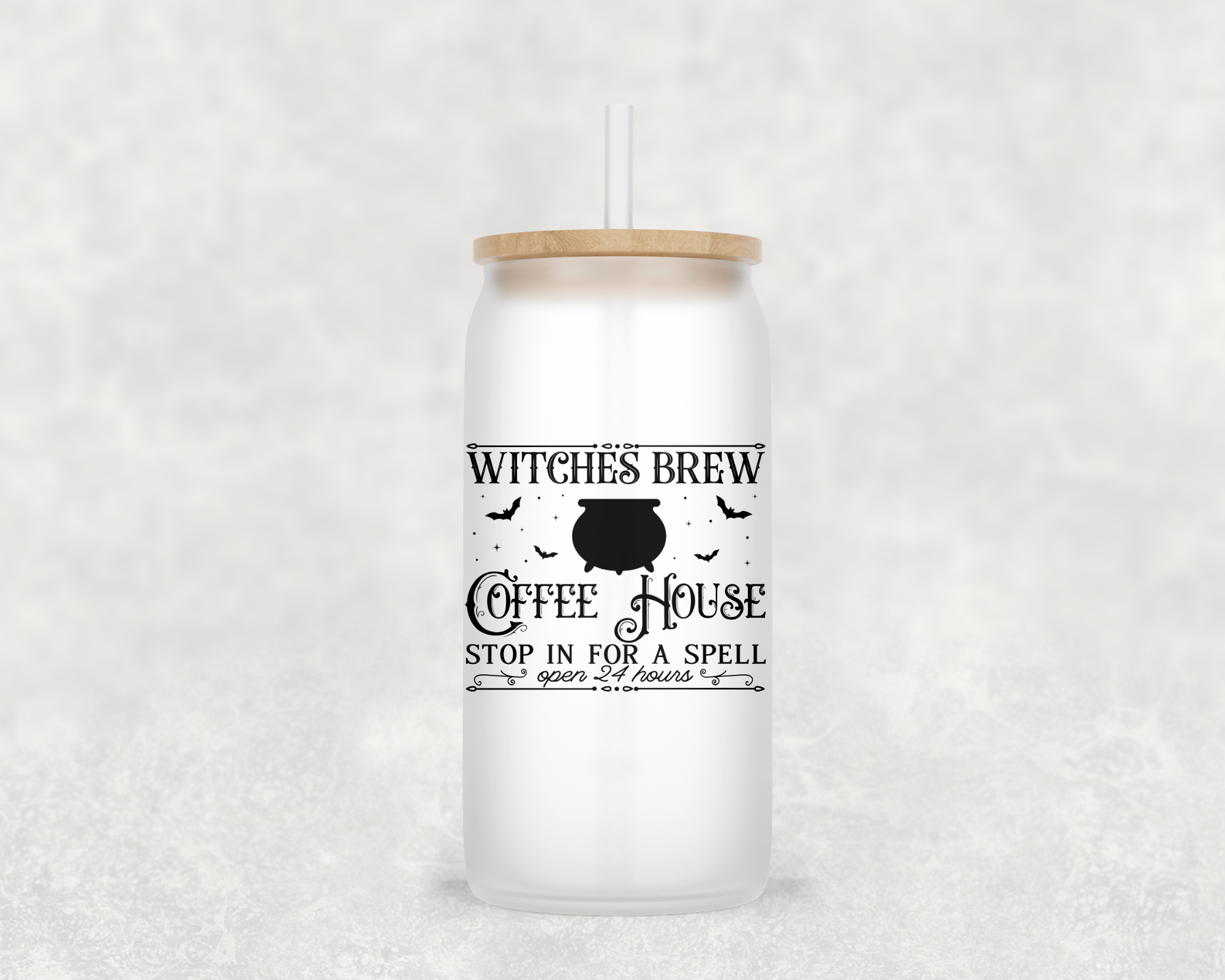 Witched Brew Glass Cup with clear straw and bamboo lid-Drinkware-Stay Foxy Boutique, Florissant, Missouri