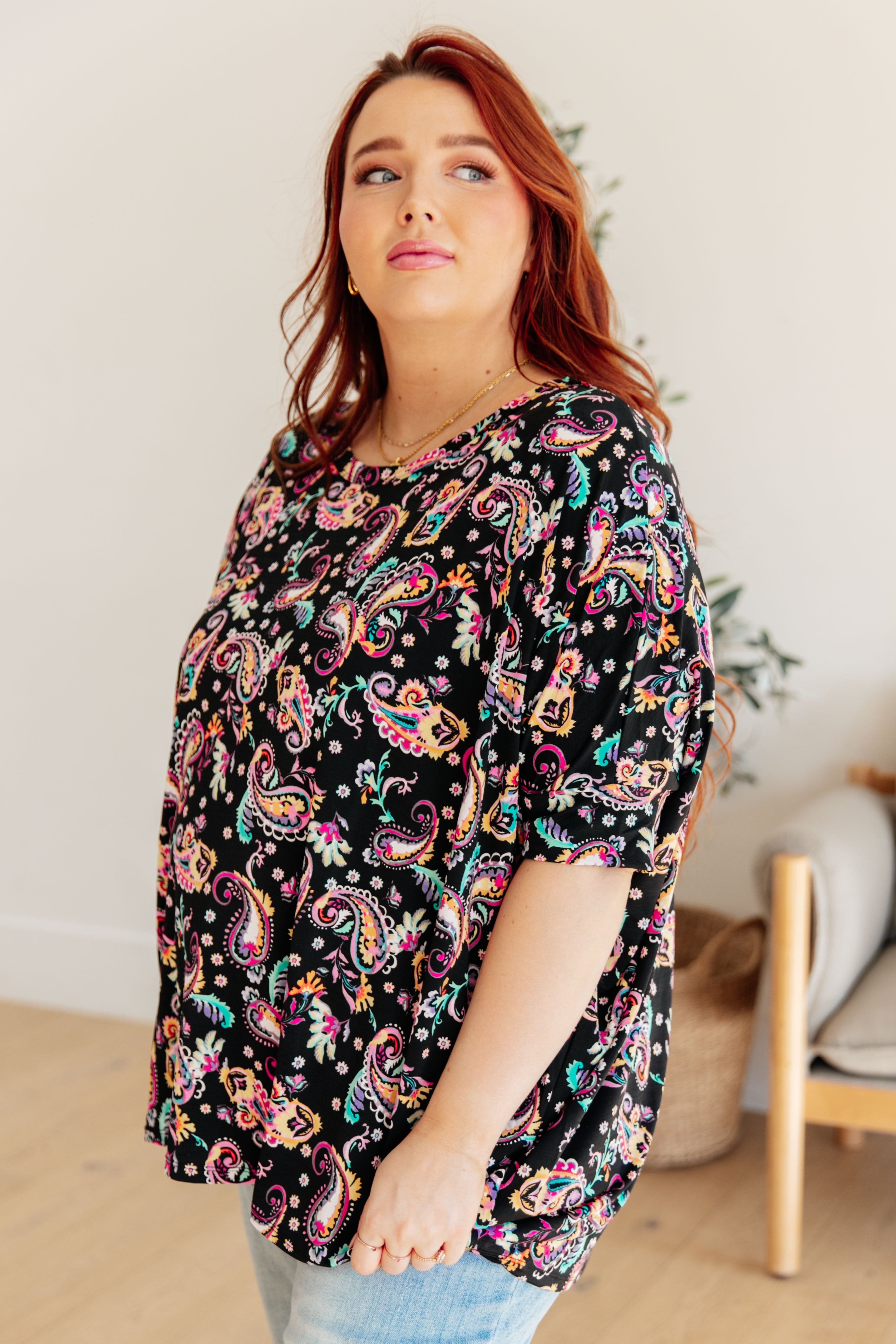 Essential Blouse in Black and Pink Paisley-Womens-Stay Foxy Boutique, Florissant, Missouri