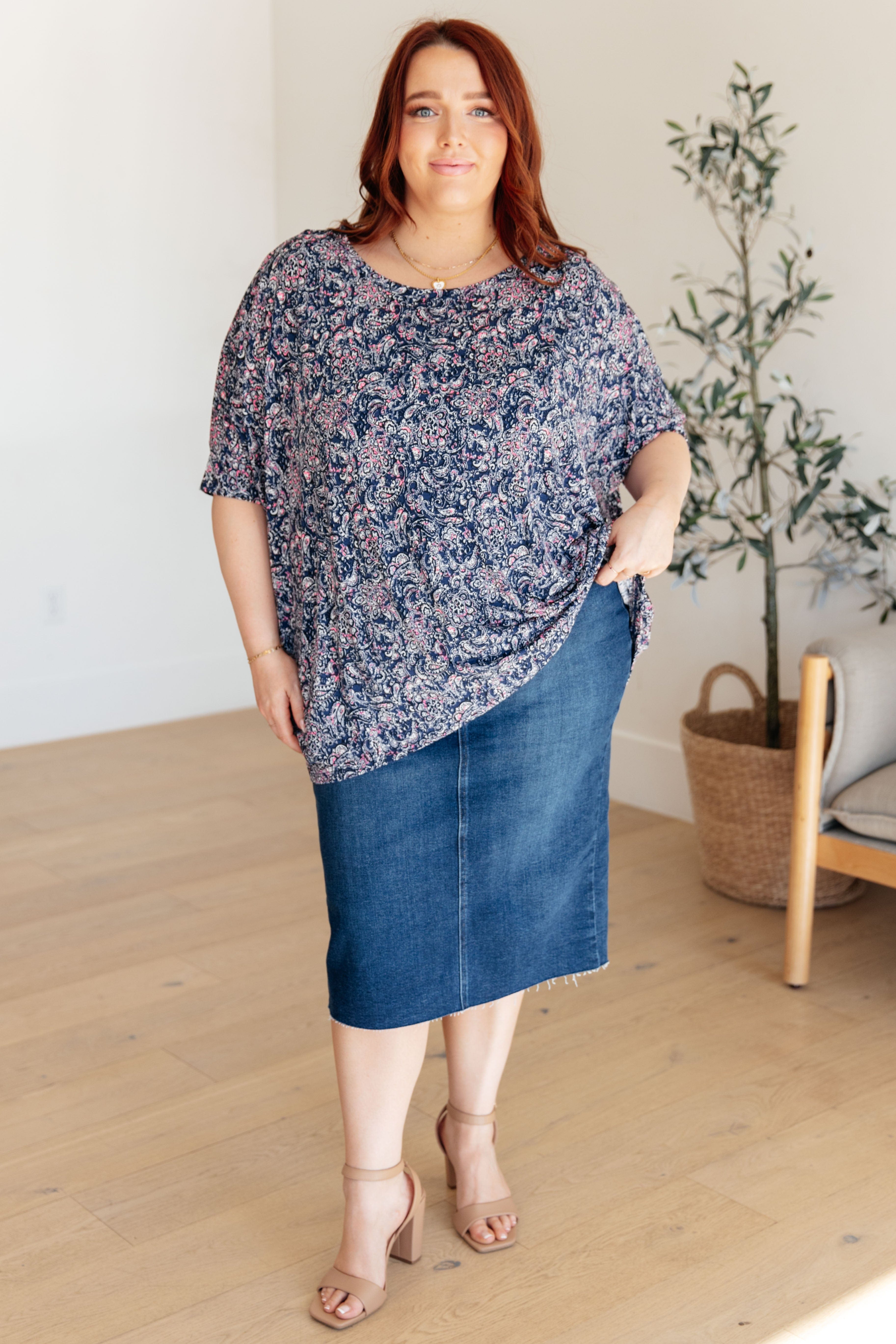 Essential Blouse in Navy Paisley-Womens-Stay Foxy Boutique, Florissant, Missouri