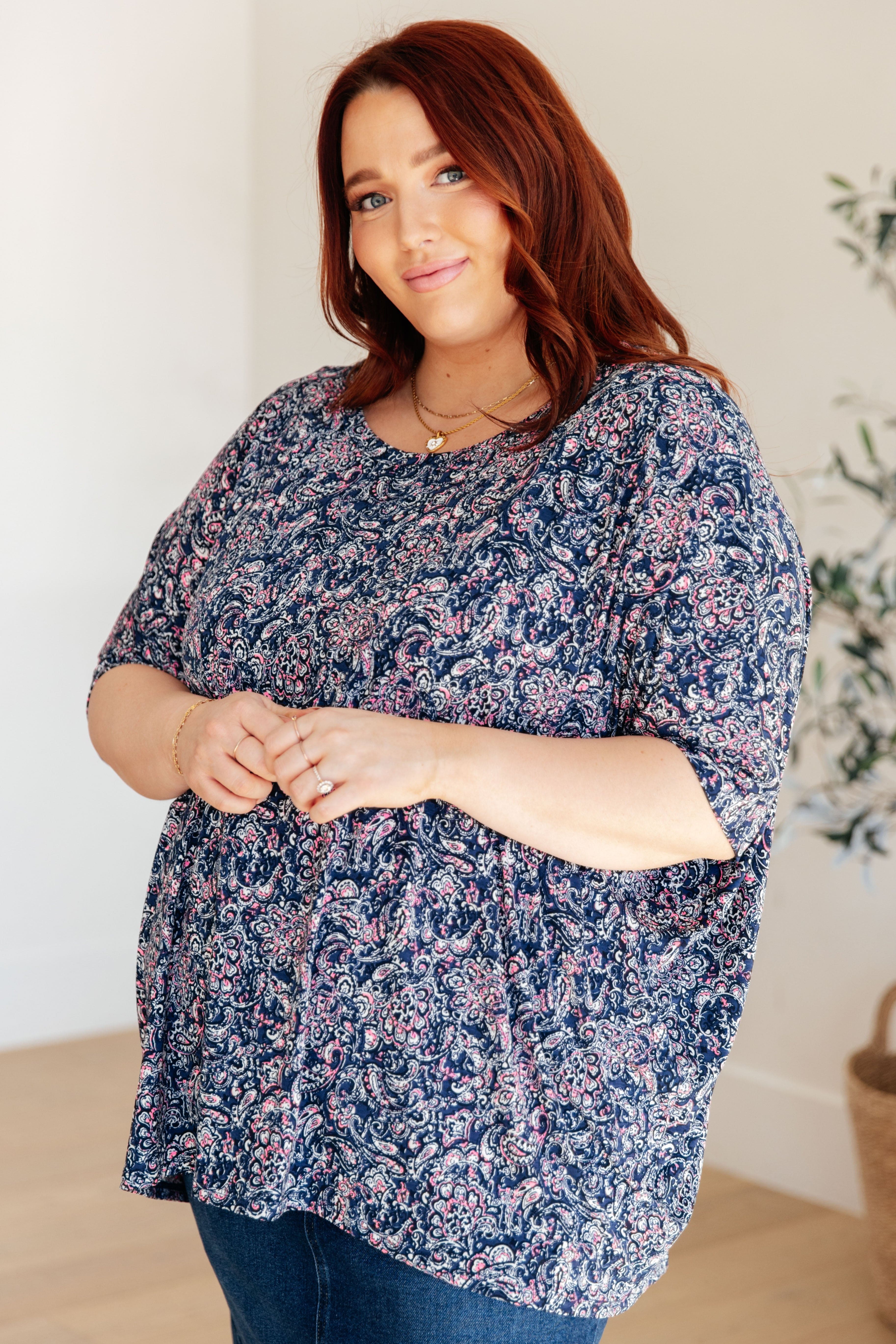 Essential Blouse in Navy Paisley-Womens-Stay Foxy Boutique, Florissant, Missouri