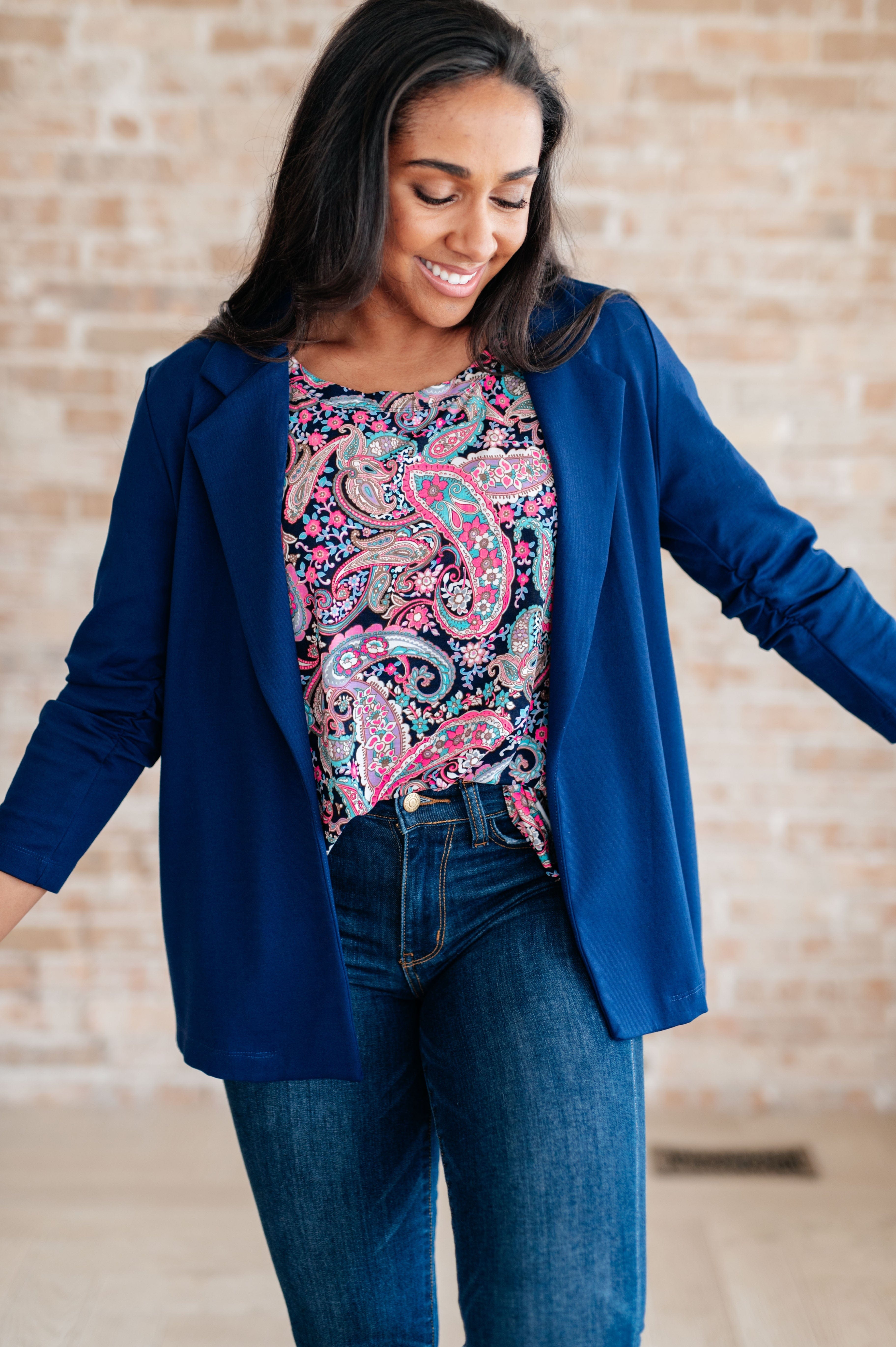 Magic 3/4 Blazer in Navy-Womens-Stay Foxy Boutique, Florissant, Missouri