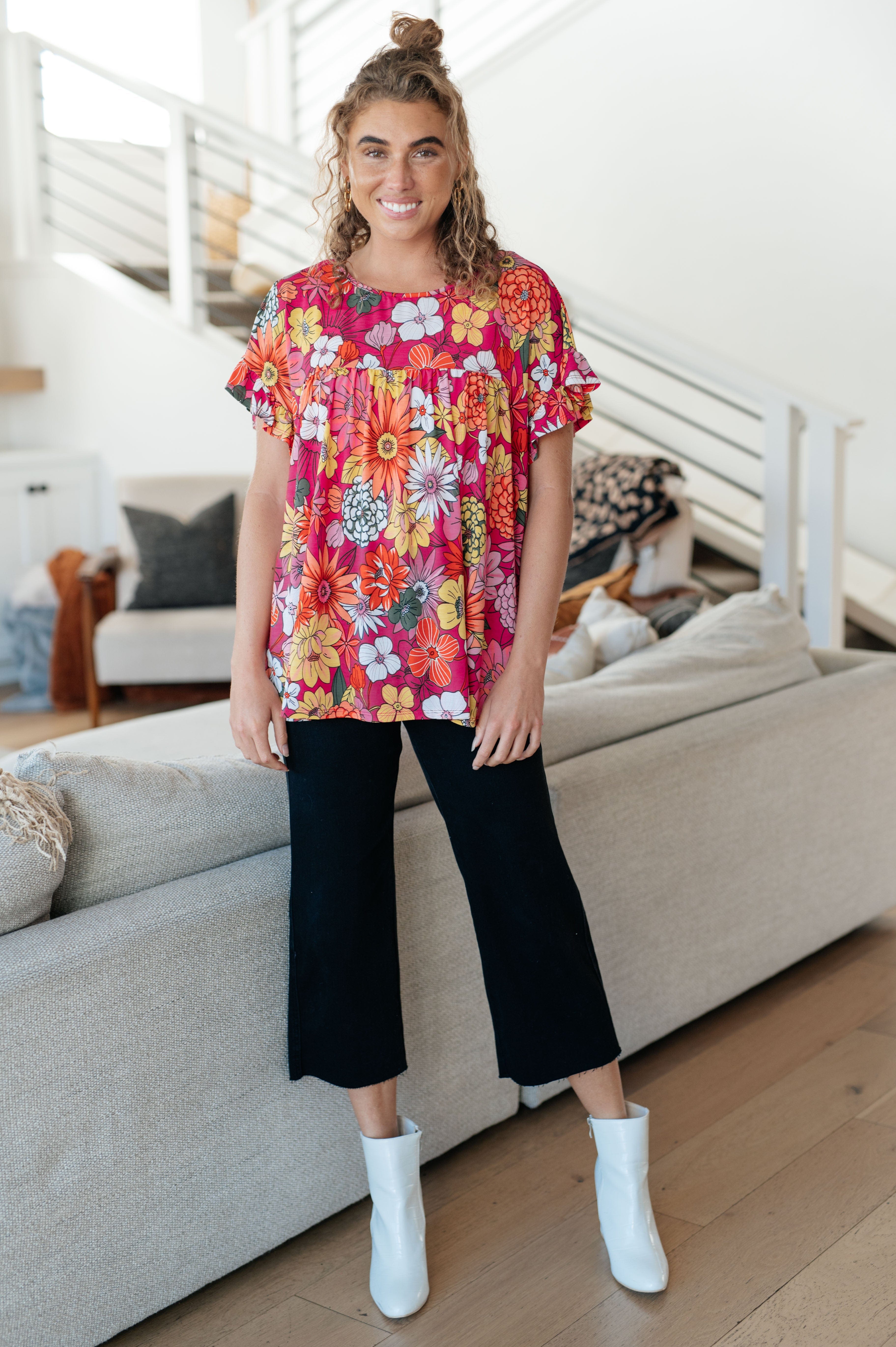 Flit About Floral Top in Pink-Womens-Stay Foxy Boutique, Florissant, Missouri