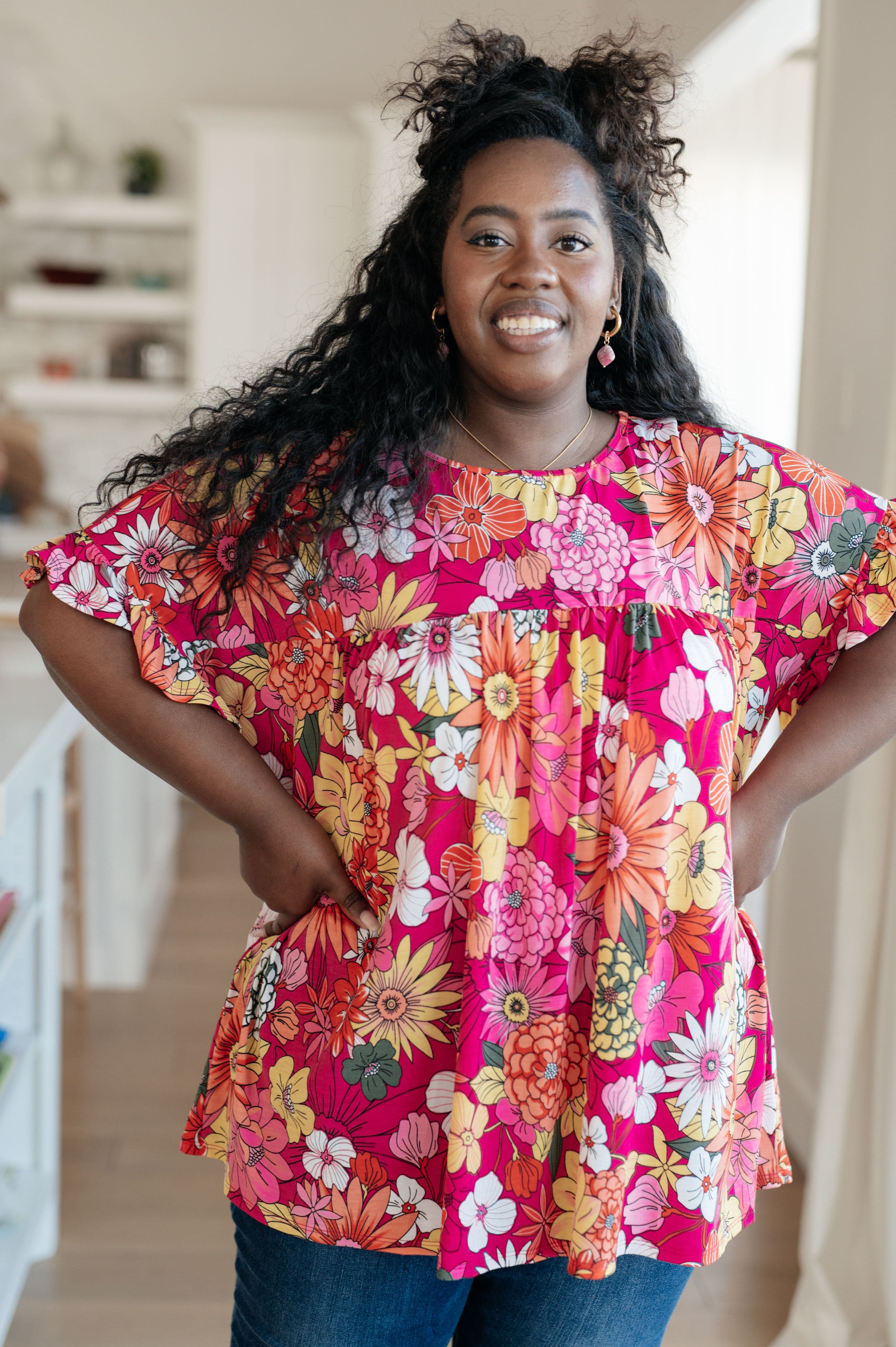 Flit About Floral Top in Pink-Womens-Stay Foxy Boutique, Florissant, Missouri