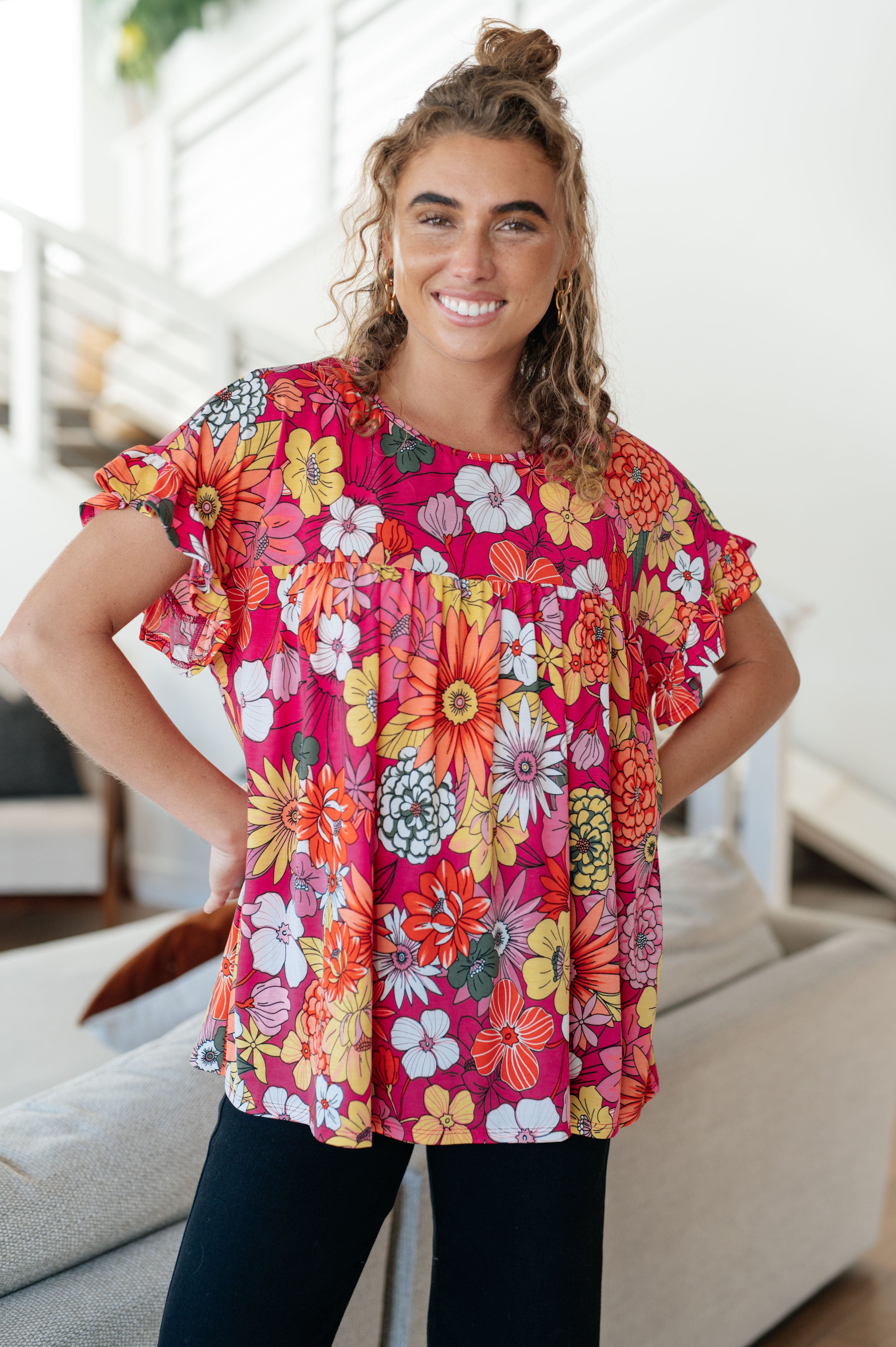 Flit About Floral Top in Pink-Womens-Stay Foxy Boutique, Florissant, Missouri