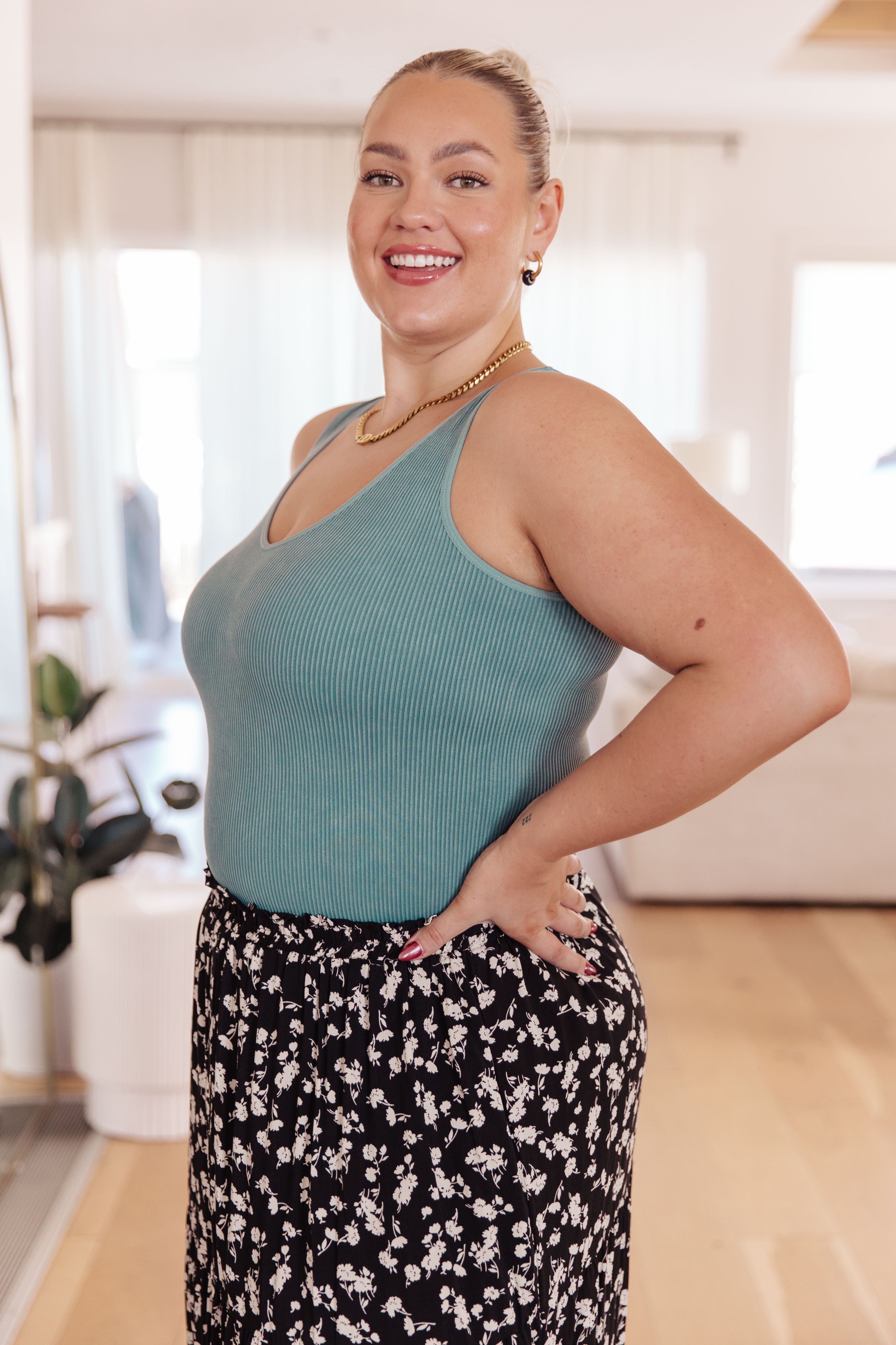 Fundamentals Ribbed Seamless Reversible Tank in Vintage Blue-Womens-Stay Foxy Boutique, Florissant, Missouri