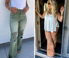 PREORDER: Blakeley Distressed Jeans In Olive and Camel-Womens-Stay Foxy Boutique, Florissant, Missouri