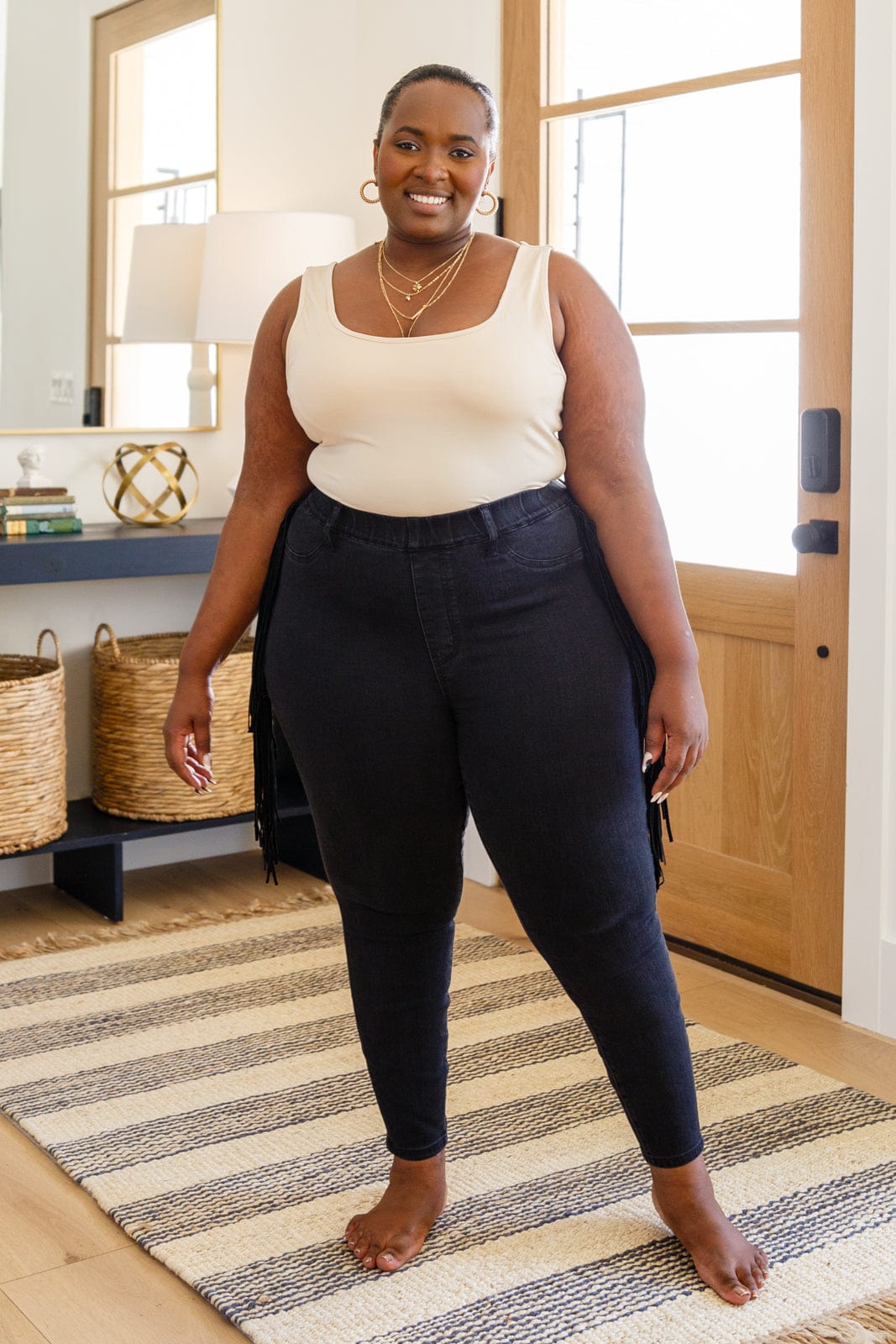 Hilary Side Fringe Skinny Jegging In Black-Womens-Stay Foxy Boutique, Florissant, Missouri