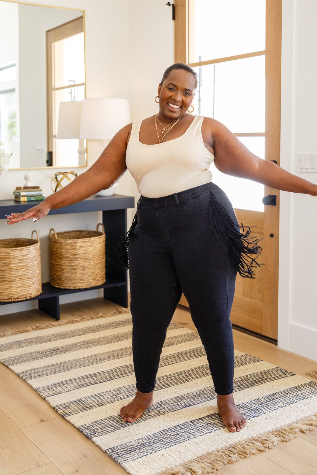 Hilary Side Fringe Skinny Jegging In Black-Womens-Stay Foxy Boutique, Florissant, Missouri