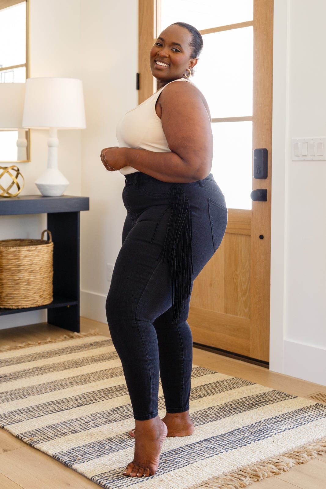 Hilary Side Fringe Skinny Jegging In Black-Womens-Stay Foxy Boutique, Florissant, Missouri