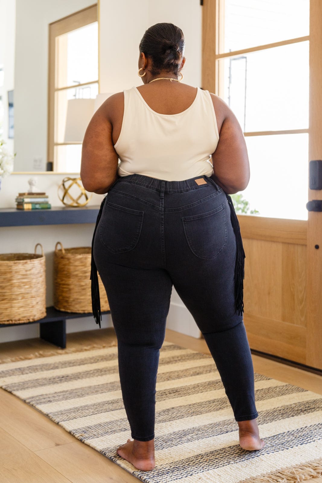 Hilary Side Fringe Skinny Jegging In Black-Womens-Stay Foxy Boutique, Florissant, Missouri